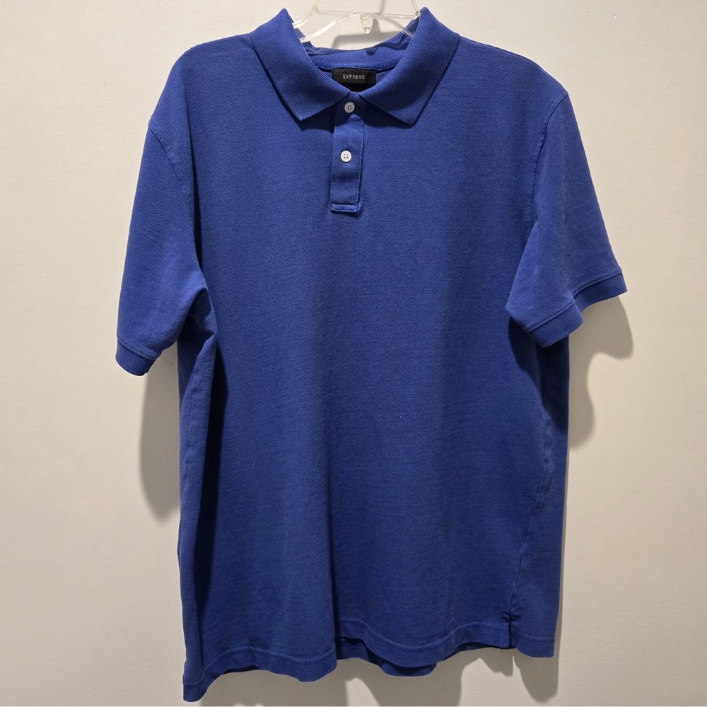 Express Men's Polo Shirt Blue Size Large 100% cotton‎ short sleeve